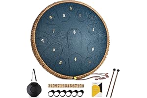 MeloBeat Steel Tongue Drum Handpan - Tamburo in Acciaio 14 Pollici 15 Note - Set Professionale di Tamburo a Lingua in D Maggiore Incluso Libro delle Canzoni per Tamburo con Custodia (Blu Scuro)