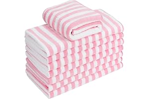 gryeer 8 Pack Microfibre Tea Towels, Super Absorbent, Soft and Thick Kitchen Towels, Check designed with Hanging Loops, 65 x 45 cm, Pink