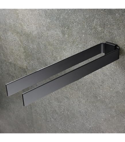 Porte-serviettes Double Bras Salle De Bain - Acier Inoxydable Noir Anti-rouille - Butées Antidérapantes