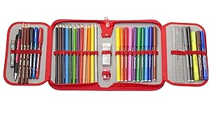 Faber-Castell 573004 - Penna stilografica con zip, 12 matite colorate, 12 pennarelli per la scuola e accessori