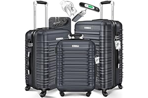 KESSER® 3tlg. Hartschalenkofferset Hartschalenkoffer Trolley Koffer Reisekoffer Reisekofferset Gepäck Rollkoffer Schloss 4 Rollen ABS-Hartschale Teleskopgriff inkl. Kofferwaage & 3X Anhänger M-L-XL