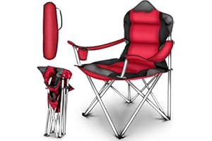 TRESKO Campingstuhl faltbar bis 150 kg | Angelstuhl Faltstuhl Klappstuhl mit Armlehnen und Getränkehalter (Rot)