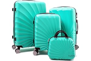 R.Leone Valigia da 1 pezzo Fino a Set 4 Trolley Rigido grande, medio, bagaglio a mano e beauty case 8 ruote in ABS 2092 (Verde Acqua, Set 4 XS S M L)