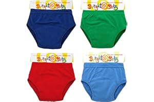 Bright Bots Potty Training Pants with Absorbent and Water Resistant Layer. Bright Pull On Washable Cotton Pants for Toddlers 4 Pack