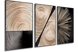 DekoArte - Quadri moderni soggiorno ARTE MINIMALISTA LEGNO 50x70 cm x3 pezzi - Quadri con cornice nero incluso