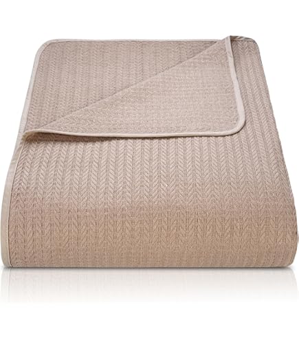 Gräfenstayn Premium Sprei 220 x 240 cm XXL - Visgraatpatroon met franjes 100% Katoen - Zomer Deken - Katoenen Deken als Bed Deken, Bankstel Deken, Bank Deken (Munt