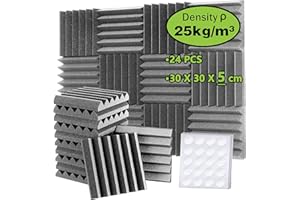 Foneso Akustikschaumstoff, 30x30x5 cm（Dichte:25kg/m³） Schalldämmung, Akustikpaneele, 3D Hochdichte Schallabsorber Wand, Schalldämmstoffe für Aufnahmeräume, Aufnahmeräume und Büros