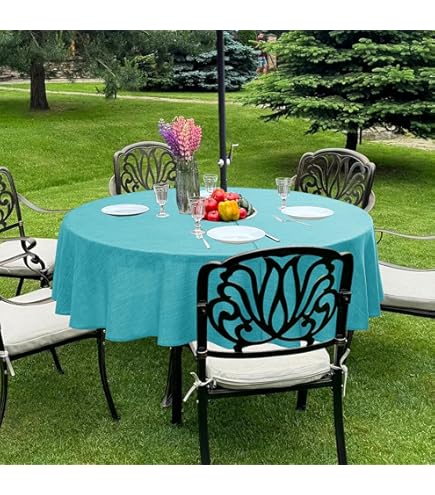Runde Tischdecke Mit Schirmloch & Reißverschluss - Wetterfest Für Gartentisch (M:91-112cm)