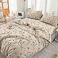 Cotton Comfort Bedding & Linen 3PCS Double Duvet Cover Set 100% Egyptian Cotton Bedding Double Bed Set 400 Thread Count Floral Printed Blossom Pink Duvet Cover Double with Pillow Cases 2 Pack