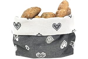 Gaidra Cesto Pane Cestino Portapane in Tessuto Stoffa Doubleface in Stile Tirolese con Cuori - Sacchetto di Design Fatto con qualità Artigianale - 20 x 20 x 10 cm, Grigio Doubleface