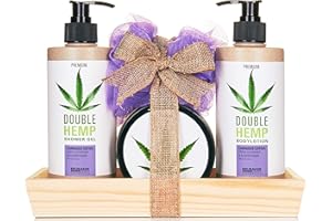 ‎BRUBAKER BRUBAKER Cosmetics Hanföl Dusch- und Pflege Set frischer Lavendel & Holunderblüten mit Deko Tablett aus Holz