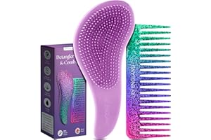 Lily England Zestaw pędzli do rozczesywania włosów i grzebieni z szerokimi zębami, lekki rozczesywacz dla kobiet, dzieci i małych dzieci, z elastycznym włosiem, zestaw grzebieni do rozczesywania i