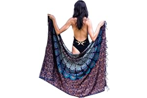MANDALA LIFE ART Pareo Femme Plage Grande Taille Avec Des Franges Bikini Couvrir Boheme Orientale Xxl Longue Robe Jupe Tapisserie Foulard Écharpe Rayone/Cotcoton Hoome Sarong 180X110Cm