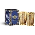 INDIAN ART VILLA Pure Brass Glass Tumbler with Embossed Design, for Drinking Serving Water, Yoga & Ayurveda, Volume-330 ML, Set of 2