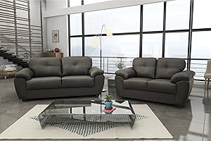 Sofas and More New Carlos 3 + 2 Seater Sofa Set Black or Brown Faux Leather (Black, Faux Leather)