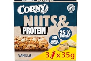 ‎CORNY Corny Nuts & Protein Vanilla | Nussriegel ohne Zuckerzusatz | Mit 36% Nüssen & 25% Protein | 3 x 35 g