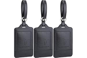 Teskyer Pack of 3 Luggage Tags, PU Leather Luggage Tags for Suitcases, Luggage Labels with Name ID Card, Noticeable, Durable, Travel Accessories, Black