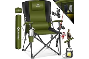 KESSER® Sedia da Campeggio Pieghevole Fino a 160 kg, Imbottita con Braccioli, Luce da Campeggio, Portabicchieri, Borsa con Schienale Alto, con Porta Canne da Pesca, Khaki/Nero