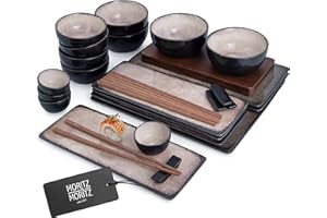 Moritz & Moritz VIDA 29-częściowy zestaw naczyń do sushi dla 4 osób – zestaw do serwowania z 3 półkami – 4 talerze, miso, miseczki i pałeczki