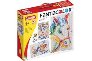 Quercetti Fantacolor Modular 2, Juego de Mosaicos Infantiles con 300 Clavijas de Colores en 4 Tamaños y 2 Tableros Ensamblables, Juguetes Niños 4 Años, Manualidades Niños, Made in Italy