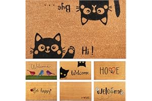 AMARU DOOR MATS Felpudo Hi-Bye Gato de Fibra Coco - 70x40cm - Felpudos Antideslizantes - Felpudos Originales para la Entrada a Casa, Pasillos, Puertas de Exterior - Accesorios para el Hogar - Material Resistente