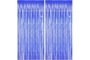 QH-SHOP Lametta Vorhang Deko, Blau Glitzer Lametta Vorhänge Folien Fransen Hintergrund Dekoration für Geburtstage Hochzeit Weihnachten Party Foto Requisiten, 2 Stück 1x 2,5m