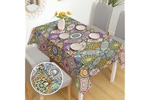 IEVERY Tischdecke Rechteckig Boho Garten Tischdecken für Draußen Böhmische Fleckschutz Pflegeleicht Abwaschbar Schmutzabweisend Table Cloth für Küche, Esstisch, Couchtisch, Parteien, Abendessen.