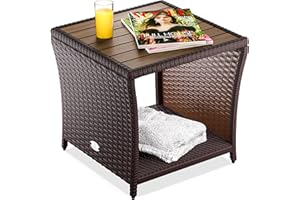 ‎CASARIA Casaria® Beistelltisch Braun Wetterfest Klein Holz Polyrattan Akazie 45x45x40cm 80kg Belastbarkeit Outdoor Tisch Gartentisch Balkontisch Gartenmöbel
