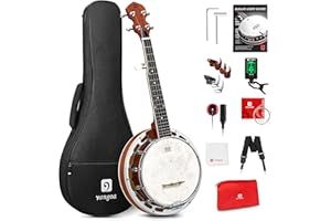 Vangoa Banjo 5 Saiten, Reise Portable Mini Banjo mit Tonring, Remo Kopf, mit Anfänger Kit, mit Anfänger Kit, Stimmgerät, Strap, Pick-up, Saiten, Picks und Tasche