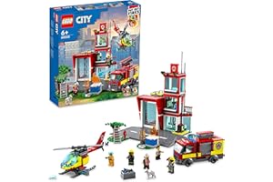 LEGO 60320 City Fire La Caserne des Pompiers, Set avec Garage, Jouet Camion et Hélicoptère pour Les Enfants dès 6 Ans