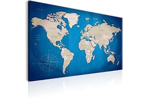 B&D XXL Carte Du Monde 120x80 cm Tableau En Li?ge & Tableau Sur Toile Intissee XXL Impression Tableaux d'affichage Décoration Photo Image Artistique Photographie Graphique Memoboard k-A-0056-p-b