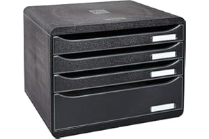 Exacompta - Ref 315714D - ECOBlack Big-Box Plus - 4 Drawer Set - 270 x 355 x 271mm in Size, 43mm Drawer Height, Suitable for Landscape A4+ Documents - Black