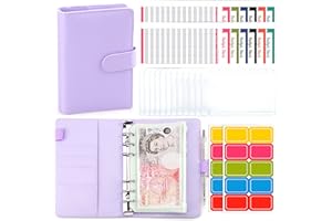 SEEDAWN A6 Budget Binder Notebook - PU Leather Ring Binder with 12 Zippered Cash Envelopes and 12 Expense Budget Sheet, Portable A6 Binder Planner Budget Wallet for Budgeting and Saving Money, 27Pcs (Purple)