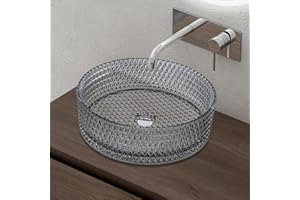 doporro Lavabo da Appoggio in Vetro Temperato Lavandino Bagno Rotondo 39 x 39 x 12 cm Grigio Lavello Design Artistico con Texture per WC Ospiti Minerva07