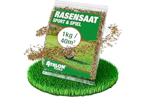 ATHLON TOOLS Sport- und Spielrasen Samen 1kg / 40m² Frühjahr/Sommer - Rasensamen schnellkeimend - Rasensaat Rasen-Nachsaat - robuster Sportrasen für Kinder und Haustiere
