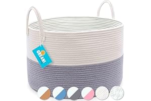 OrganiHaus Aufbewahrungskorb - Korb für Spielzeug - Wäschekorb Geflochten aus Baumwolle mit Griffen - Handtuchkorb für Badezimmer - Aufbewahrungskorb Geflochten für Wohnzimmer 50x33cm - Off-Weiß/Grau