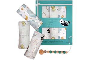 Mussole Neonato 100% Bamboo Biologisch, 3 Decken aus Musselin, 120 x 120, Babydecke für Kinderwagen, Babyschale, weich, sicher, für alle Jahreszeiten, mehr Schnuller, Leolea