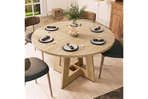 YOUDENOVA Round Dining Table Wooden Kitchen Table for 4–6 People, Circle Dining Room Tables 120cm for Living Room, Oak (Only Table)