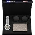 LORENZ Gift Combo Box of Men's Grey Dial Watch, Grey Wallet & Black Sunglasses | CM-3032SN1-WL-25