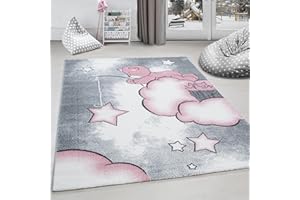 CARPETTEX TEPPICH Carpettex Kinderteppich süße Bär Design Pink 160 cm Rund - Kurzflor Teppich Kinderzimmer für Mädchen und Jungen Pflegeleicht Weich - Waschbarer Spielteppich Babyteppich Gaming Teppich Babyzimmer