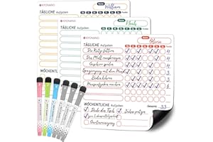 KYONANO 3er Belohnungstafel Kinder ab 8 Jahre mit 6 Stifte - 22x22cm Magnetisch Aufgabenplaner Kinder Abwischbar - Haushaltsplan Familie für Mädchen und Jungen - Tagesablauf, To Do List Board für Kühlschrank