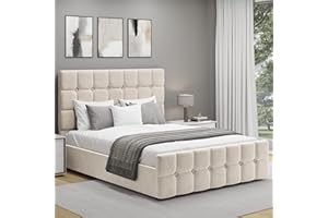 Blisswood Upholstered Ottoman Bed, 4ft Small Double Bed Frame UKFR Velvet Ottoman Storage Bed With Gas Lift End Opening Wooden Slats With Storage Bed (4ft Small Double,Beige - No Mattress)