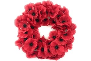 CB 40cm Artificial Bright Red Poppy Wreath - 40+ Poppy Flowers - Remembrance Day