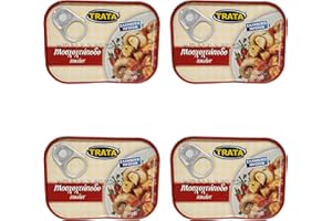Trata Greek Musky Octopus in Piquant Sauce Net Weight 400gr (Pack of 4 Easy Open tin cans of 100g Each)