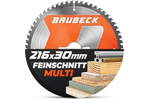 BAUBECK Sägeblatt 216x30 1.8mm Feinschnitt in Holz & Alu, 60 Zähne für Kapp- & Tischkreissägen, wie Metabo KGS 216M, GCM 8 SJL kompatibel, Kreissägeblatt 216, Kappsägeblatt 216