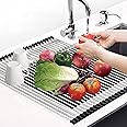 Elpico Roll Up Foldable Over The Sink Multipurpose Dish Drying Drainer Adjustable Rack For Washing Dishes -Stainless Steel (18 X 17.7 Inch) (45.5 X 45 Cm)