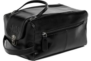 SID & VAIN Toaleta Bristol Skóra naturalna | Niezbędna podróżna duża czarna | Ręcznie robiona kosmetyczka, czarna, L, kosmetyczka, czarny, L, kosmetyczka