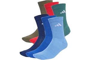 adidas Uniseks CUSHIONED CREW SOCKS 6 PAIR PACK, Dark Blue/Royal Blue/Olive Strata/Pure Ruby, 8.5-10