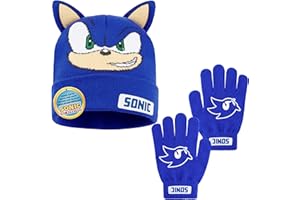 SONIC THE HEDGEHOG Gorro y Guantes Niños Invierno, Conjuntos para Niña Niño 4-12 Años con Orejas 3D Bordado, Regalo Gamer
