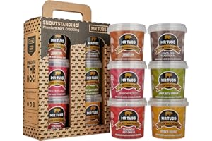 MR TUBS PORK CRACKLING Mr Tubs Gourmet Pork Crackling Gift Set - 6 Flavours in Gift Case - Double Hand Cooked Crackling, not Ordinary Pork Scratchings - Gluten Free, Low Carb - Ideal Birthday Snack Gift